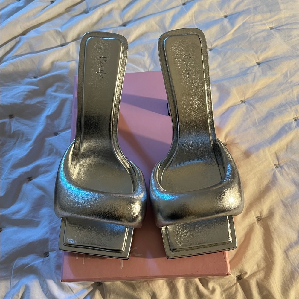 Hanifa Metallic silver mules